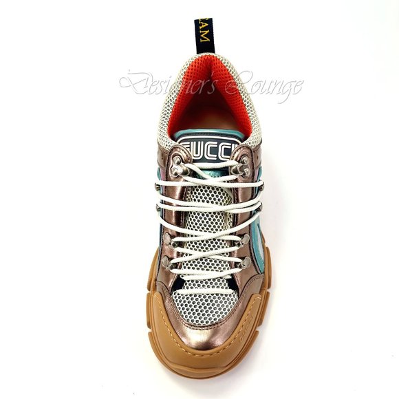 ⚡️SOLD! NEW GUCCI Flashtrek EU 39 / US 8.5 Metallic Leather SEGA Logo Sneakers - Picture 3 of 12